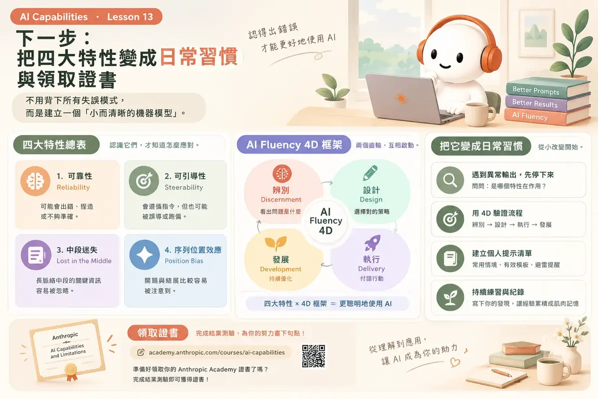 AI Capabilities Lesson 13：下一步，把四大特性變成日常習慣並領取證書