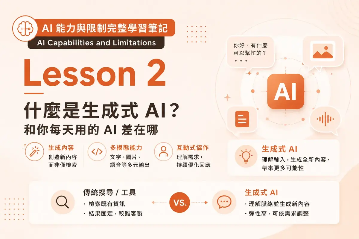 AI Capabilities Lesson 2：什麼是生成式 AI？和你每天用的 AI 差在哪