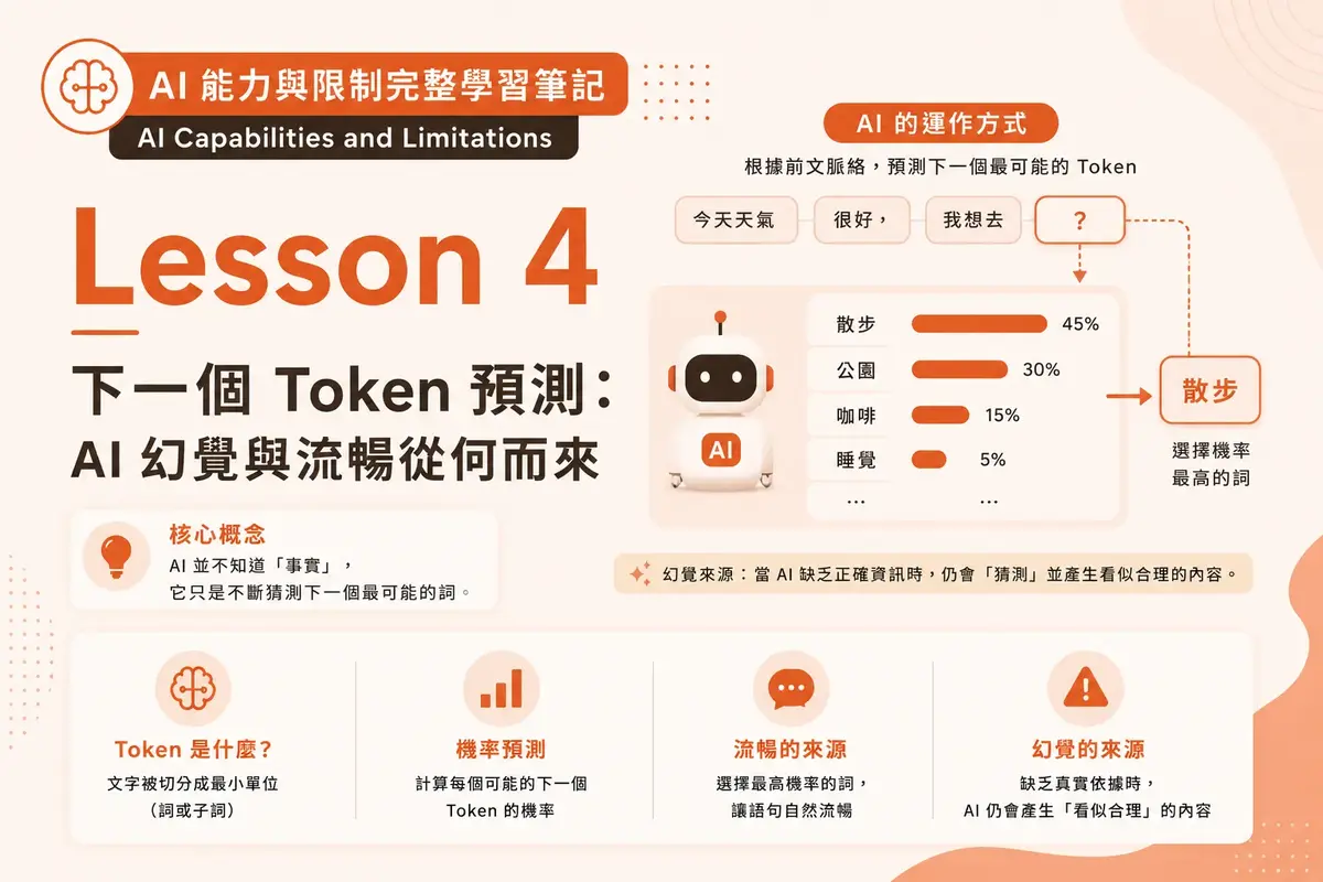 AI Capabilities Lesson 4:下一個 Token 預測,AI 幻覺與流暢從何而來